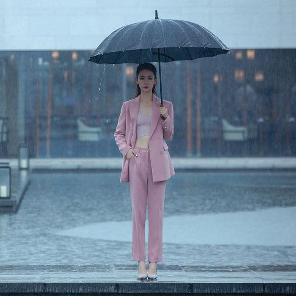 

women suit 2 piece set double-breasted blazer with pants fashion casual women's suits trouser kg-4, White