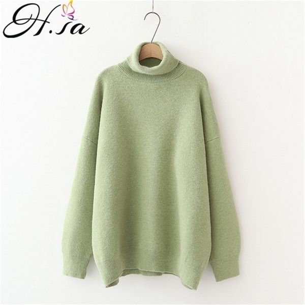 

h.sa women's turtleneck sweaters thick warm pullover cashmere jumper soft oversized knitwear sweater korean women jumpers 201128, White;black