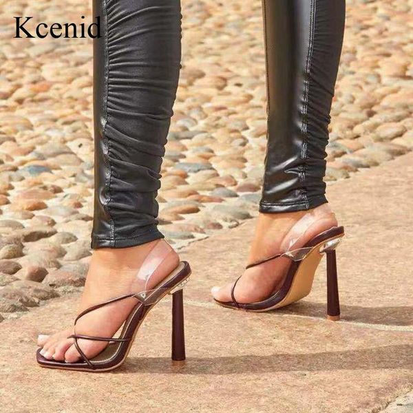 

kcenid summer women sandals narrow band strange high heels pumps 2021 new fashion transparent strap party prom shoes woman, Black