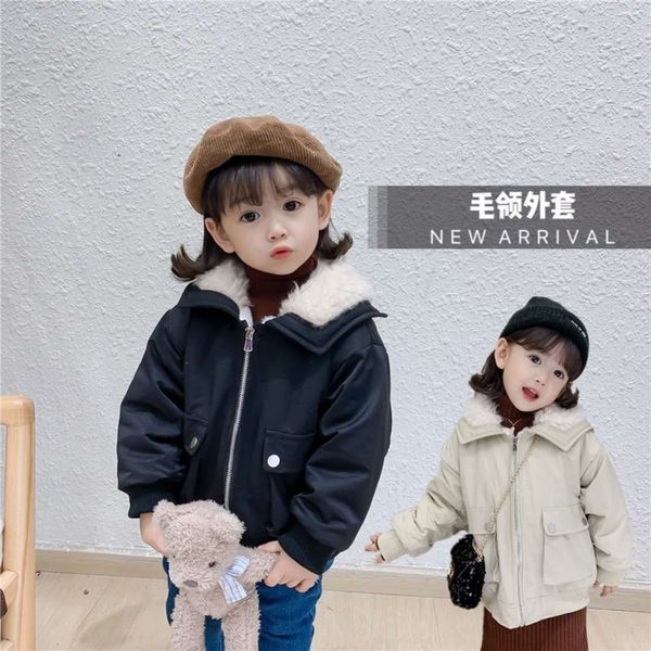 

children's coat 2020 y winter new girls' collar men's treasure thickened zipper sweater fashion, Black