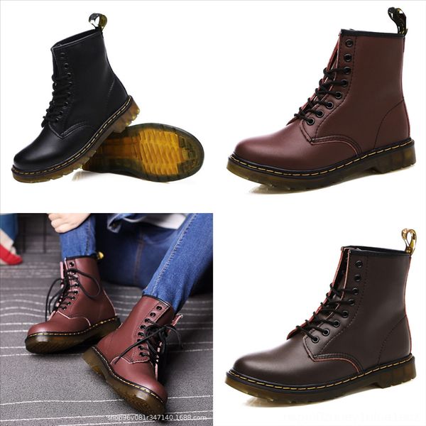 

aghrn large snow thick waterproof winter keep couple boot binding warm boots fur plush insole flat shoes leather lace-up boots woman, Black
