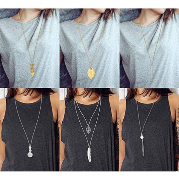 

fashionable combination suit leaf feather pearl long sweater chain necklace, Silver
