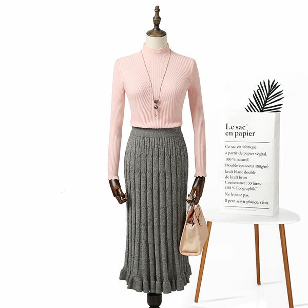 

2021 new warm knitted midi women for autumn winter koreaan ladies high waist a line pleated long skirt female zmi8, Black