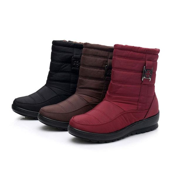 

mother cotton boots with plush warm winter waterproof cow sole boots, large cotton shoes and anti-skid snow boots, Black