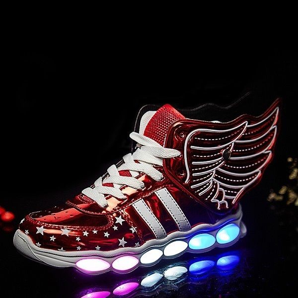 

boys&girls for strongshe casual children usb charging with led light up 3 colors wing kids shoes, Black;red
