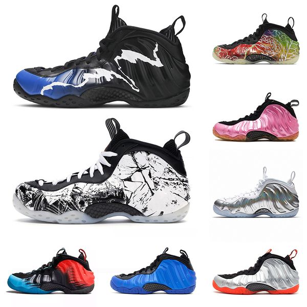 

black aurora pro foam penny hardaway mens women shattered backboard basketball shoes metallic red chrome trainers sport sneakers, White;red