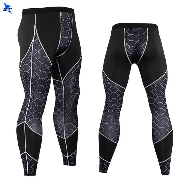 

mens gym compression jogging leggings sport training running tights quick dry 3d printed fitness pants sportswear trousers kg-324, Black;blue