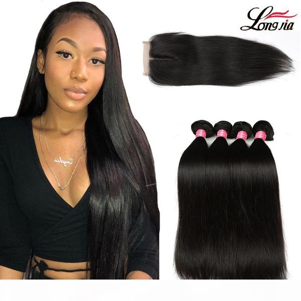 

brazilian straight virgin hair 3 bundles with 4x4 closure grade 8a brazilian human hair bundles with lace closure straight hair closure, Black;brown