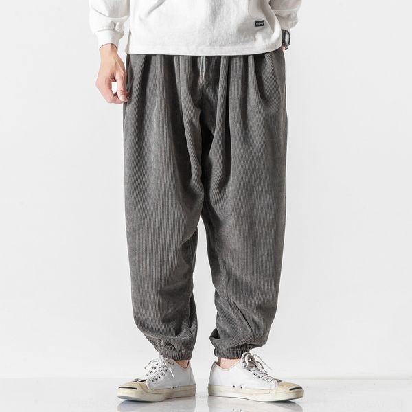 

new men's loose oversized corduroy harun casual for men's chinese style solid color knickerbockers in autumn lantern casual pants, Blue