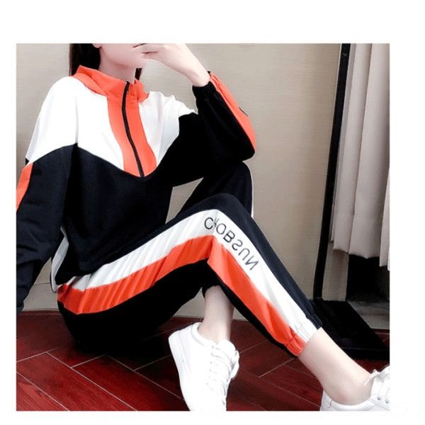 

sports and leisure suit women autumn 2020 new fashion korean loose fashion brand hip hop two piece set sports two-piece casual two-piece iv2, Gray
