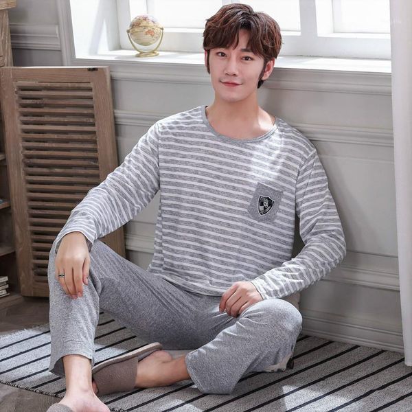

mens pajama set spring and autumn new long sleeve crew neck pijama for home service pyjamas suit male plus size sleep clothing1, Black;brown