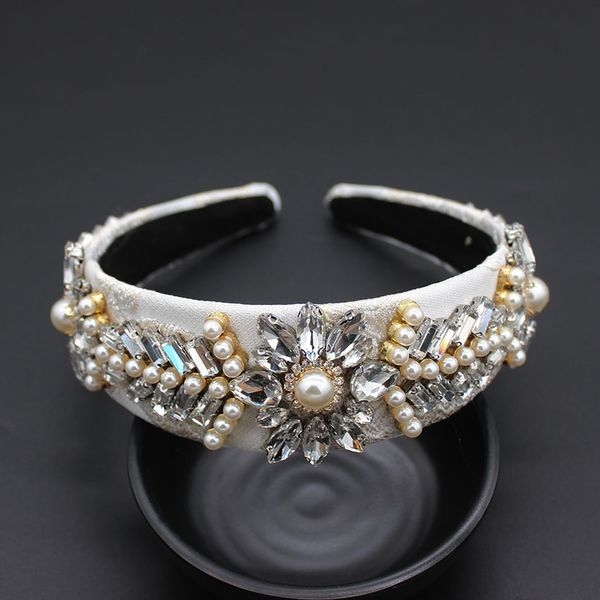 

baroque colorful headband full pearl white catwalk hair accessories leaves geometric simple headband accessories 883 y19051302, Slivery;golden