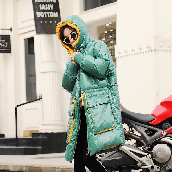 

women's down & parkas winter glossy coat women long hooded jacket parka womens white duck warm thicken, Black