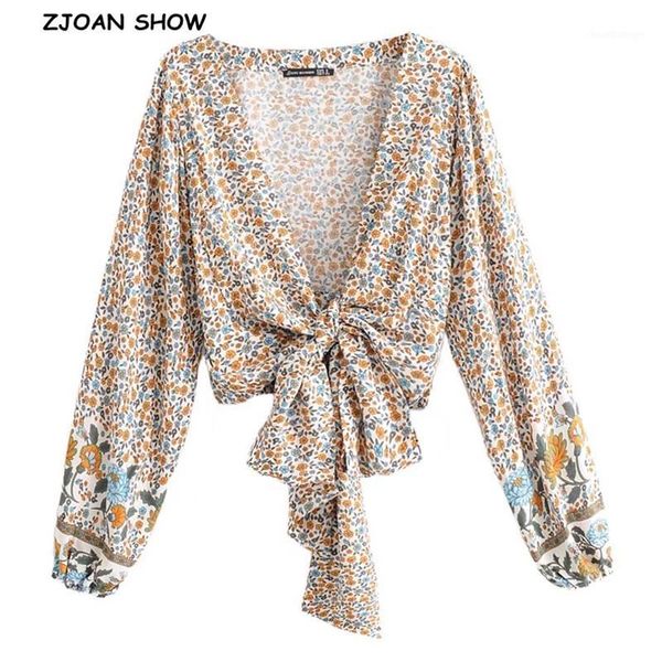 

2019 new women bohemian sun flower print kimono shirt batwing sleeve v-neck lacing up tie bow cardigan blouse femme blusas1, White