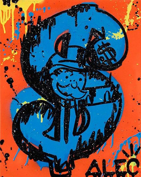 

alec monopoly artworks money screen blue and orange background home decoration oil painting on canvas wall art canvas pictures 210209