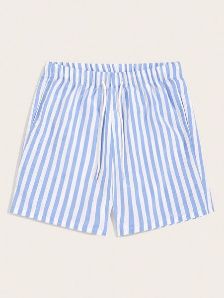 

men drawstring elastic waist striped shorts z68o#, Black