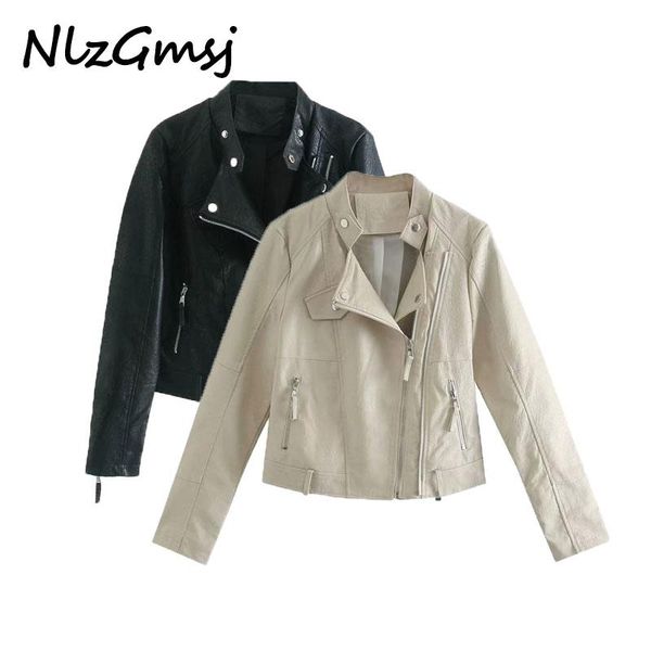 

nlzgmsj autumn black short slim faux pu leather zipper fashion women's leather motorcycle biker jacket, Black;brown