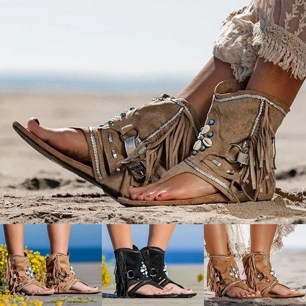 

sandals summer sandal female flip tassel zipper casual woman clip toe flat women platform pu leather gladiator shoes1, Black