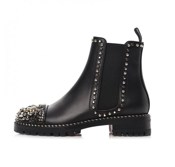 

женщины дизайнер chasse clou ankle boots с шипами и шпильками плоские кожаные красные дна мартин сапоги мода партии обувь с коробкой 270, Black