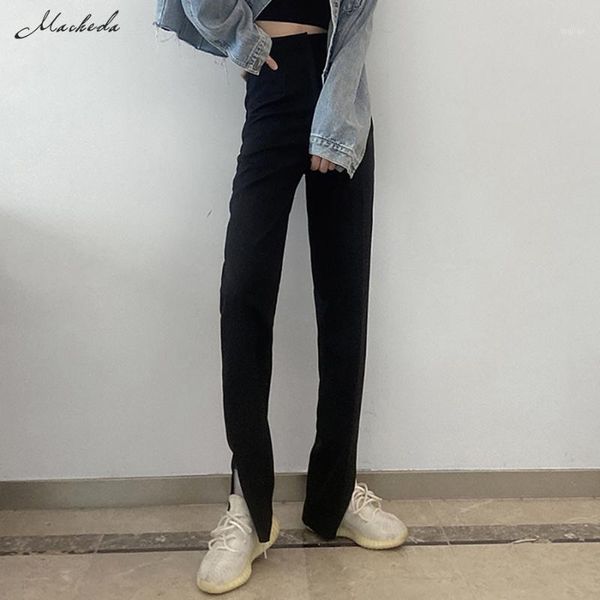 

women's pants & capris macheda autumn black zipper trousers women high waist fashion clothing office lady solid casual straight 2021 1, Black;white