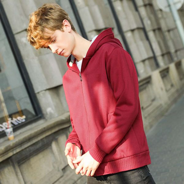 

sweater men's winter cardigan, hooded, plush and thickened coat, Black