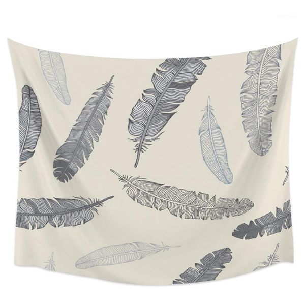

grey feather wall tapestry cover beach towel picnic yoga mat home decoration1
