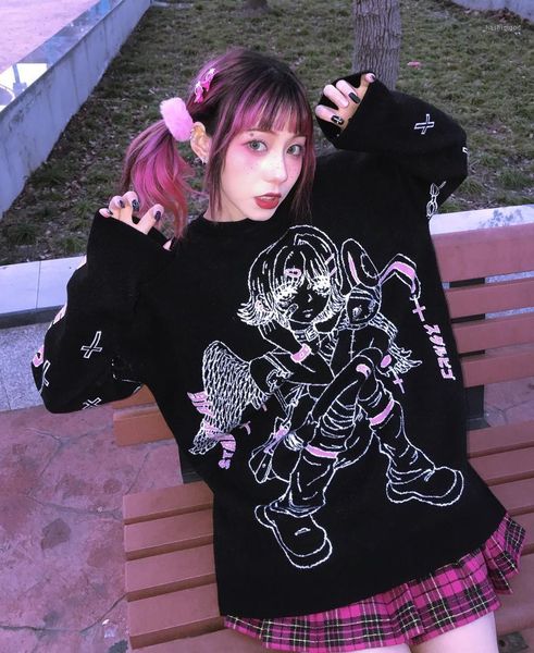 

satrry uff original design resell angel harajuku dark cute retro autumn winter loose knitted sweater girls jumpers1, White;black