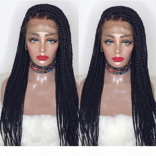 

selling natural black braided wigs with baby hair long braids wigs glueless synthetic lace front wigs for black african women