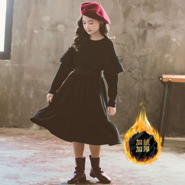 

casual plush korean sle girl's thickened warm 2020 winter versatile waist wide swing drs big child 6903, Red;yellow