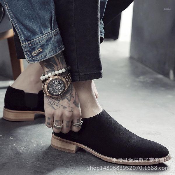 

boots slip-on concise low men dress ankle fashion pointed toe sewing solid winter motorcycle shoes1, Black