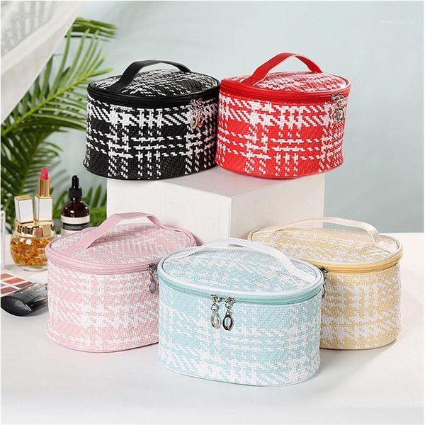 

cosmetic bags & cases 2021 fashion women summer travel makeup bag candy color portable straw handwoven toiletry organizer tote pockets with