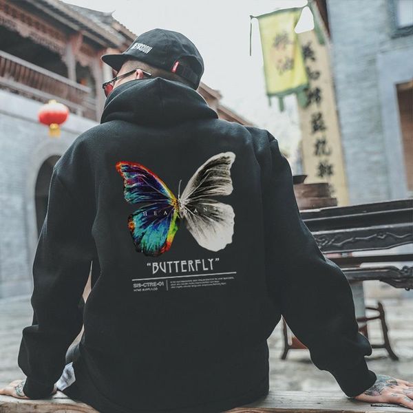

gothic men hoodies punk butterfly back print sweatshirt harajuku casual men's hoody streetwear oversized hip hop coats, Black