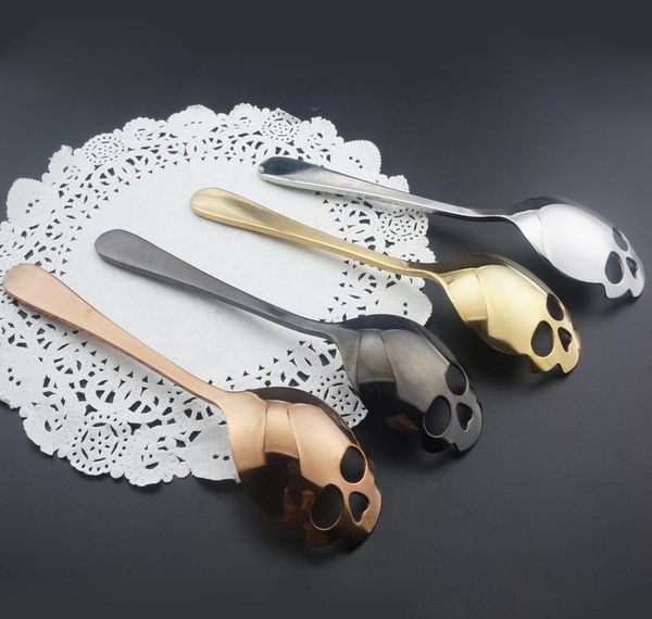 

stainless steel sugar skull spoon creative cutlery dessert coffee scoop food grade candy teaspoon kitchen tableware jllldpt mxyard