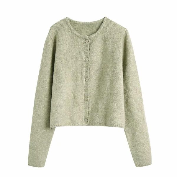 

women's knits & tees women fashion chic green button-up cropped cardigans female o-neck short sweater coat casual girls, White