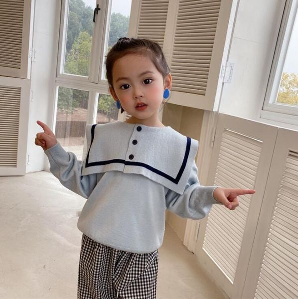 

2021 new girls knitted sweater cotton spring fashion girls pullover sweaters 2-7 years yl907, Blue