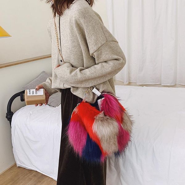 

sweet girls soft handbags faux fur women large capacity evening party shoulder bag travel totes bags female black white