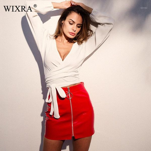 

wixra pu skirts 2019 new pu faux leather skirt women bright color skirt solid zipper mini for 4 season1, Black