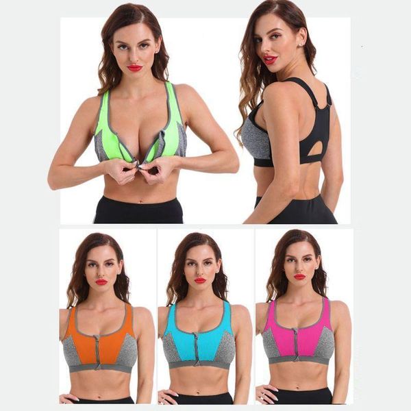 

women zip front push up sports bra double layer wireless shockproof workout yoga tank vest gym contrast color bralette1, White;black