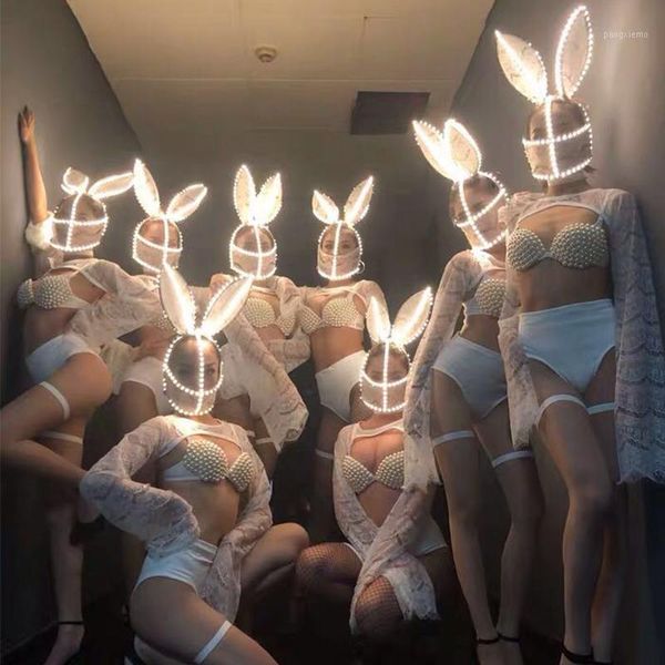 

white lace bikini headdress nightclub pole dance performance clothing party girl dancer singeroutfit1, Black;red