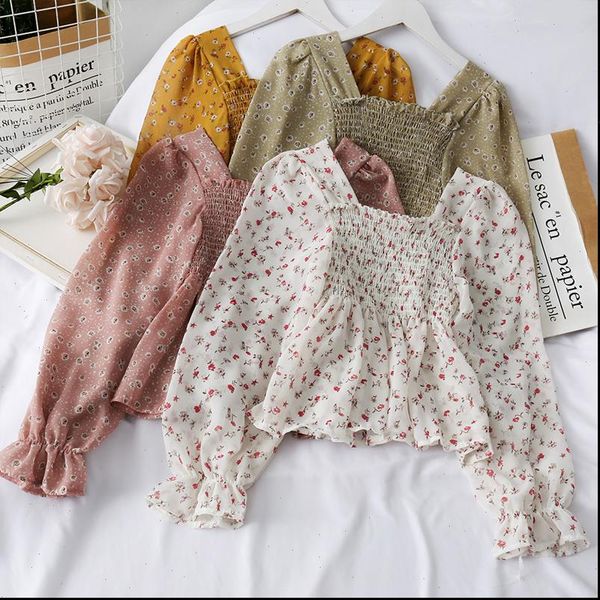 

ladies floral casual blouses ruffles sweet short style spring women and blouses cute print shirts elasticity blusas mujer, White
