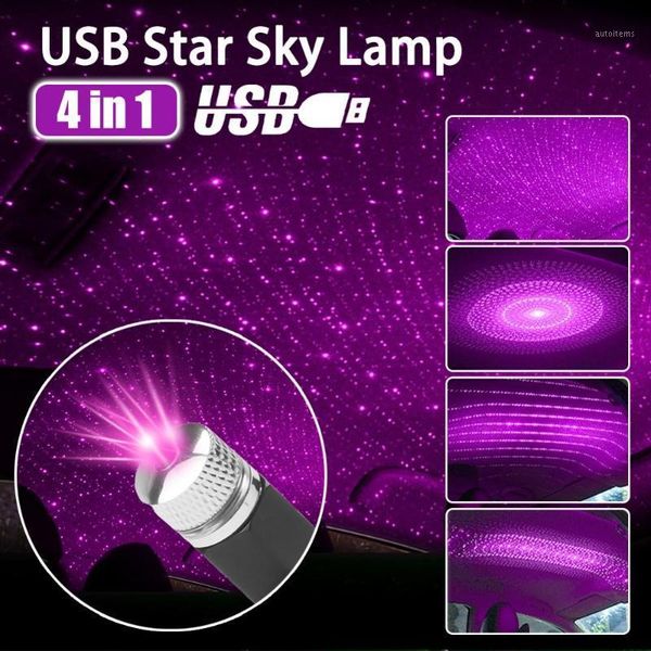 

4 in 1 car star ceiling light atmosphere decoration ambient light 360 rotation+usb interface universal car room decoration1