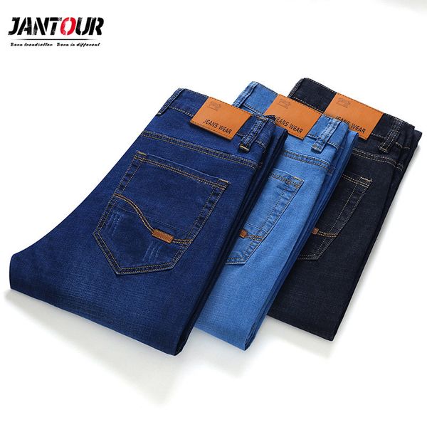 

jantour 2020 new jeans men classical jean straight leg male casual pants plus size 28-40 cotton denim trousers mens c1019, Blue