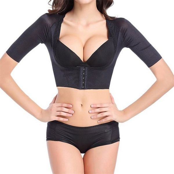 

burvogue shaper push up short sleeve crop slimming control arm shapewear one-piece shaper fashion women body shaper lj201210, Black;white