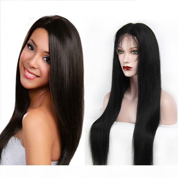 

7a unprocessed malaysian human hair lace front wig silky straight hair glueless full lace wig with baby hair for black women, Black;brown
