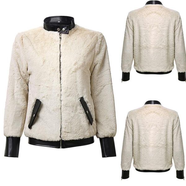 

women's jackets women warm teddy bear fleece leather patchwork pocket long sleeve slim jacket female vintage zip up oversize outwear co, Black;brown