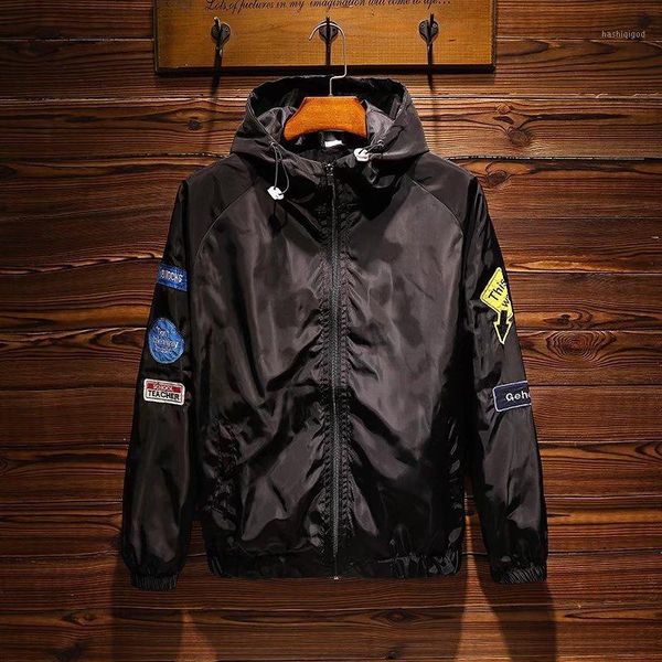 

spring autumn 2020 teenagers young sports jacket men's hooded jacket hong kong style bf college style harajuku patch coat1, Black;brown