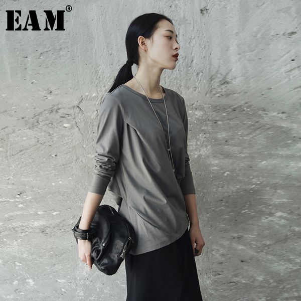 

[eam] new spring autumn round neck long sleeve black fod split joint loose elastic t-shirt women fashion tide je82701s 201125, White