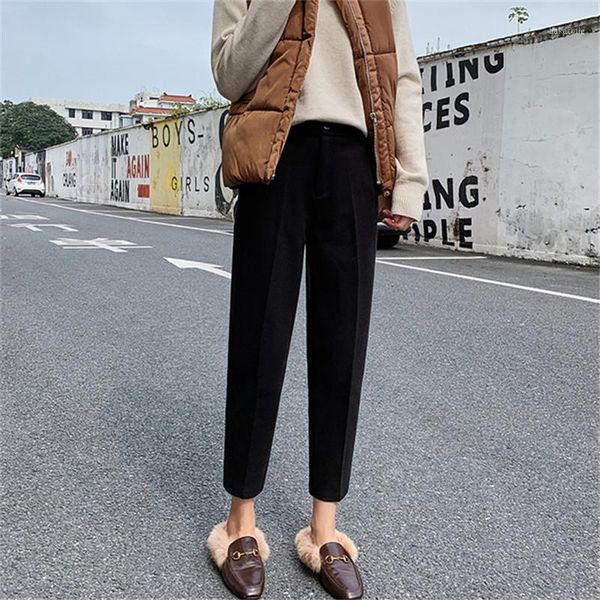 

mazefeng new 2020 autumn winter women pant high waist pocket korean style formal fashion ankle-length pants ladies pants s-xxl1, Black;white