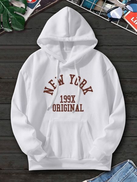 

men letter graphic drop shoulder drawstring thermal lined hoodie d7wn#, Black