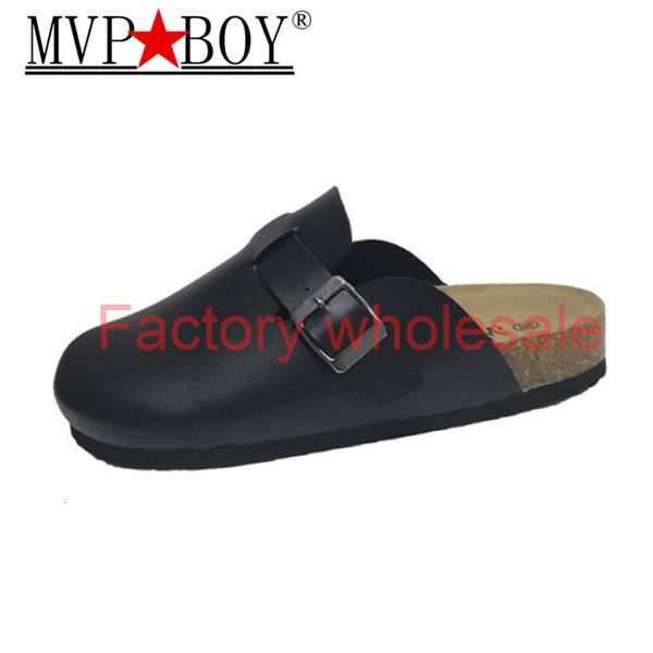

2020 fashion men beach cork slippers spring summer solid color non-slip outside eva leather closed toe slide shoe high quality, Black